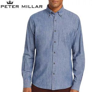 PETER MILLAR Tamworth Chambray Cotton Sport Shirt Button Down Collar NWT! Sz MED